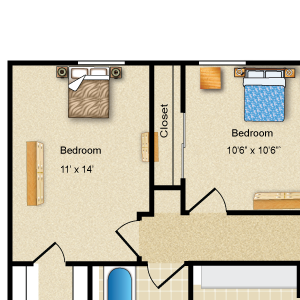 2BR/1BA Livingston (Midrise)